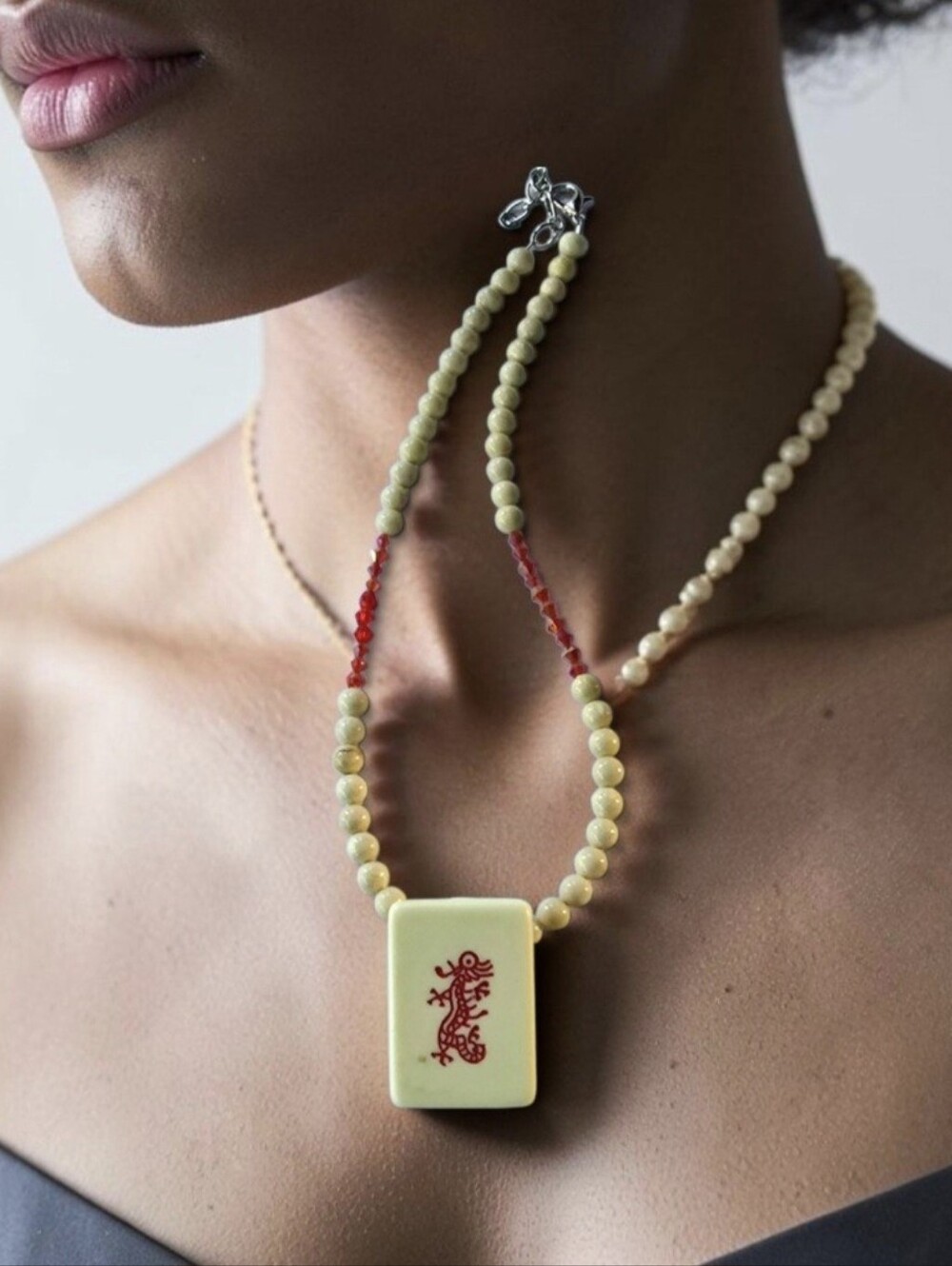 MAHJONG LOVERS NEW UNIQUE DESIFNER 26"21"RED DRAGON NECKLACE SWAROVSKI BEAD